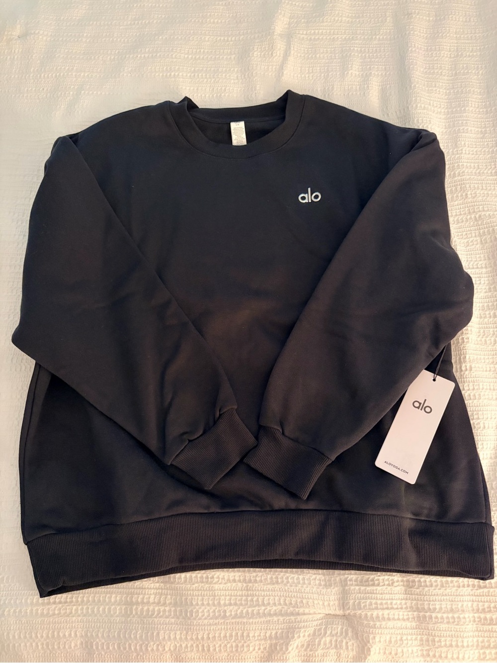 ALO Yoga Men's Black Crewneck Sweatshirt with White Logo